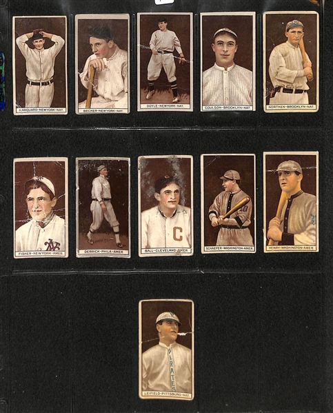 Lot Of 11 1912 T207 Various Teams Cards w. Rube Marquard, Becker, Doyle, Coulson, Northen, Fisher, Derrick, Ball, Schaefer, Henry, Liefeld
